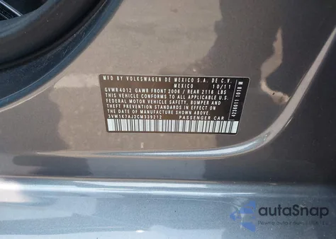 2012 Volkswagen Jetta 2.0L S из США, поврежденный, VIN 3VW1K7AJ2CM339212